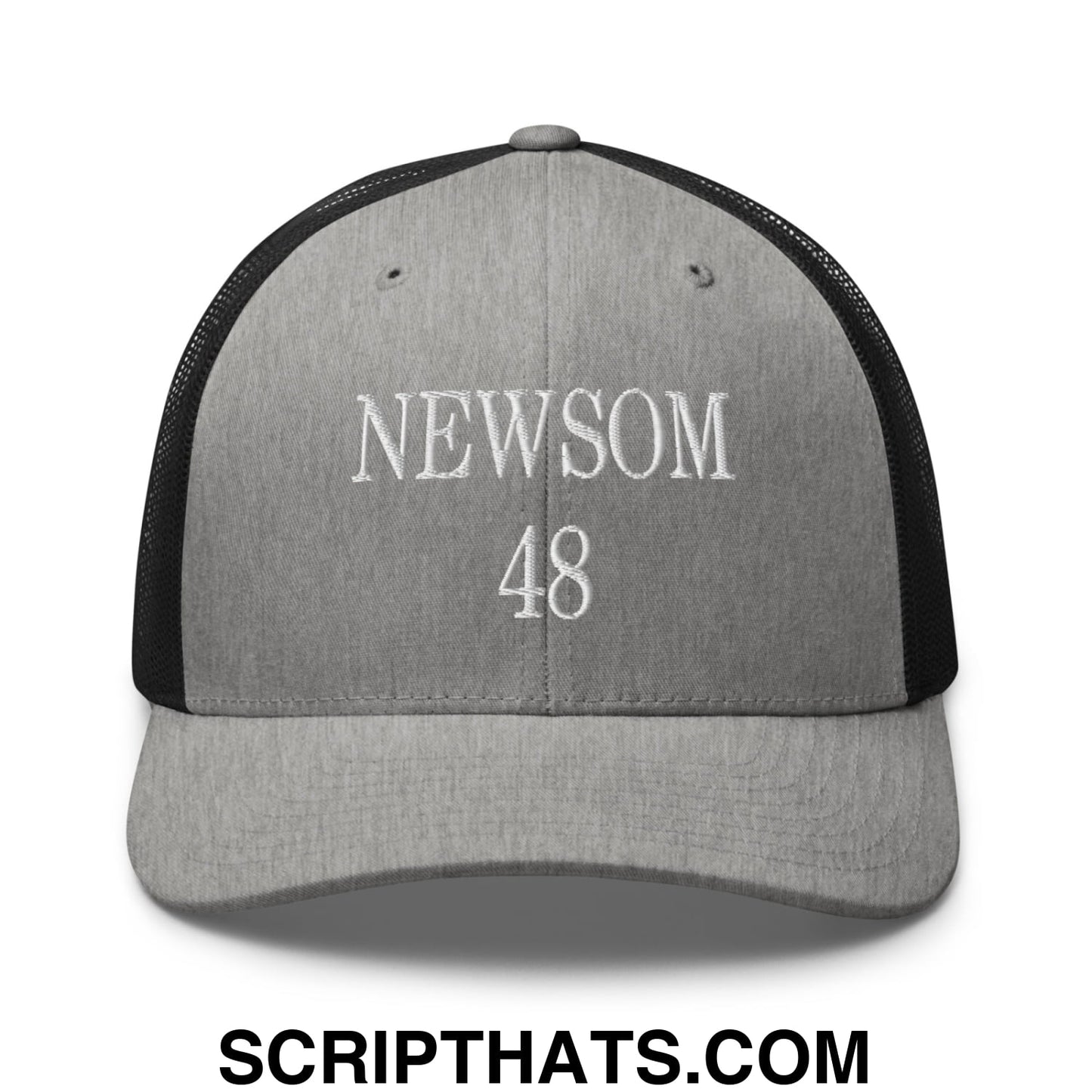 Gavin Newsom 48 Embroidered Mesh Trucker Hat Heather Black