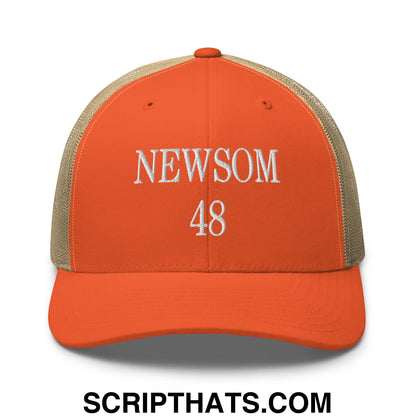 Gavin Newsom 48 Embroidered Mesh Trucker Hat Rustic Orange Khaki