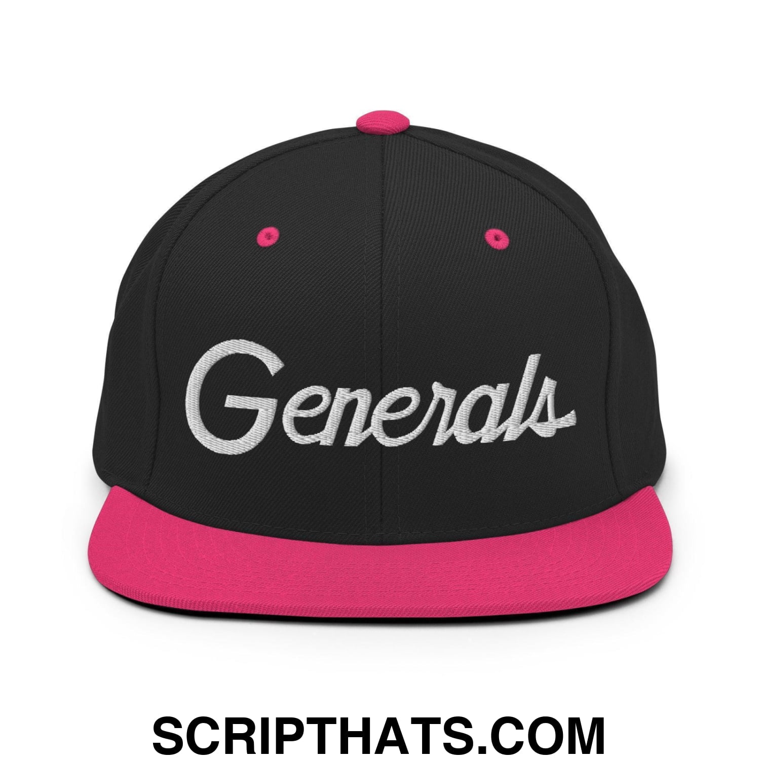 Generals School Mascot Script Snapback Hat Black Neon Pink