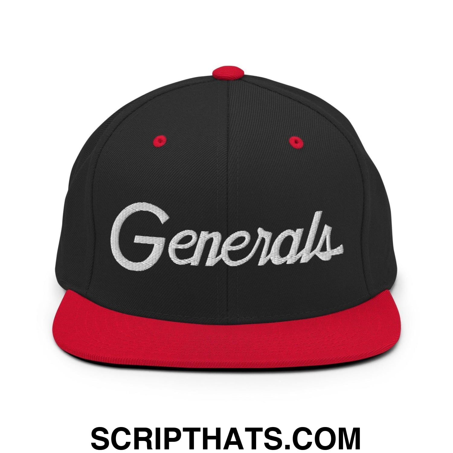 Generals School Mascot Script Snapback Hat Black Red