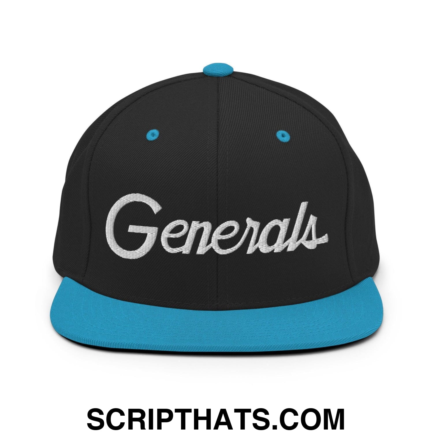 Generals School Mascot Script Snapback Hat Black Teal