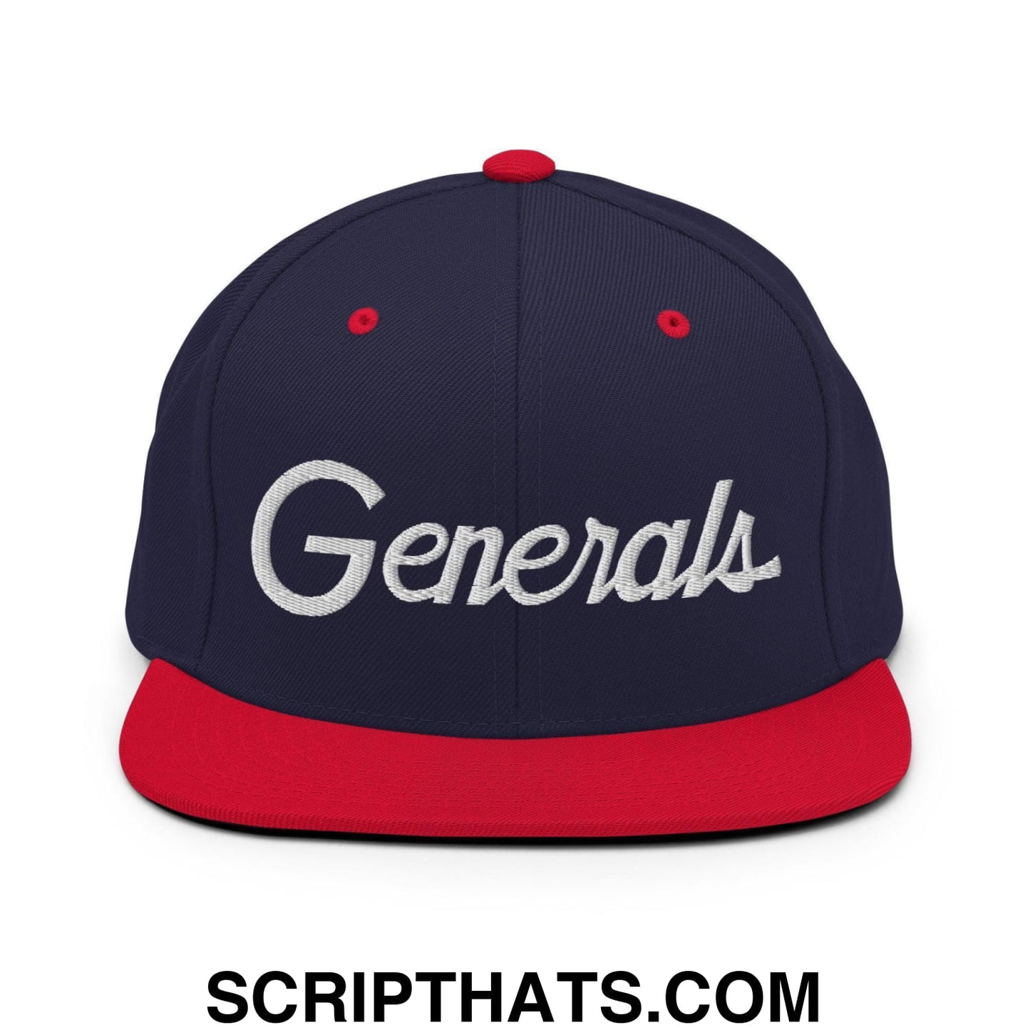 Generals School Mascot Script Snapback Hat Navy Red