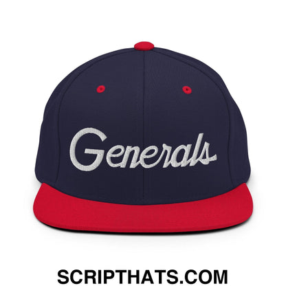 Generals School Mascot Script Snapback Hat Navy Red