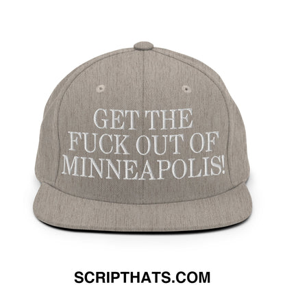 Gray snapback hat with white embroidered text get the fuck out of minneapolis flat bill brim for casual wear
