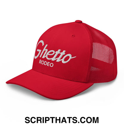 Ghetto Rodeo II Vintage Sports Script Retro Trucker Hat Red