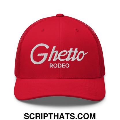 Ghetto Rodeo II Vintage Sports Script Retro Trucker Hat Red