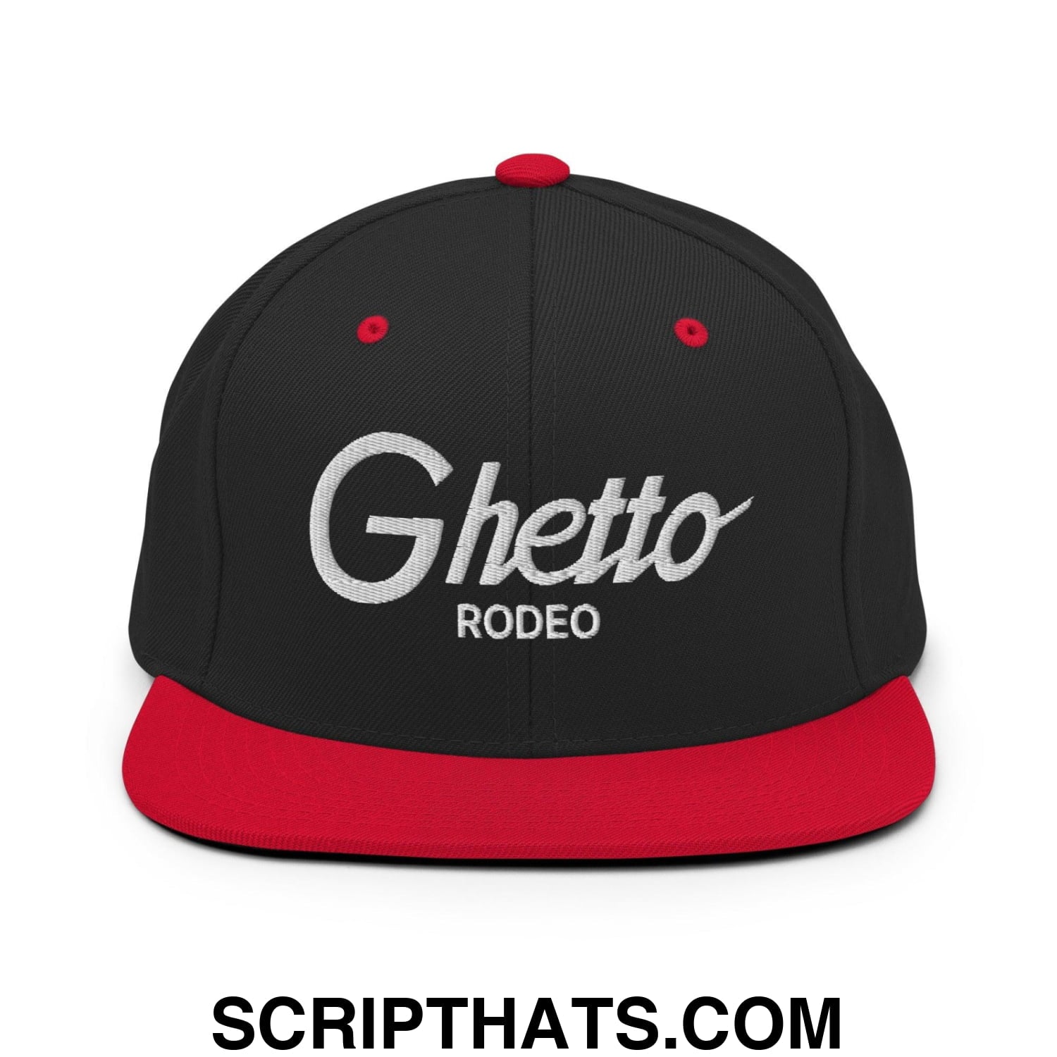 Ghetto Rodeo II Vintage Sports Script Snapback Hat Black Red