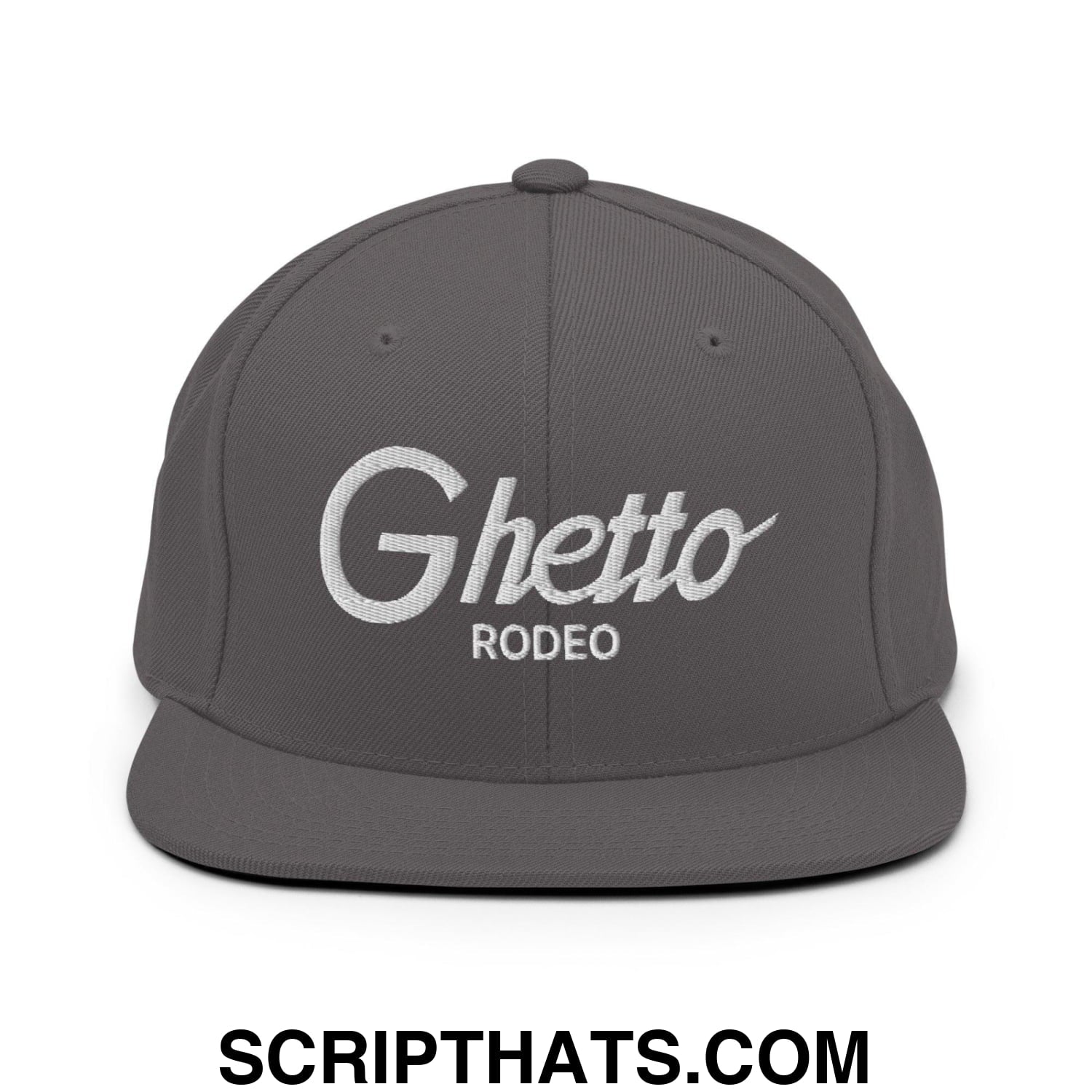 Ghetto Rodeo II Vintage Sports Script Snapback Hat Dark Grey