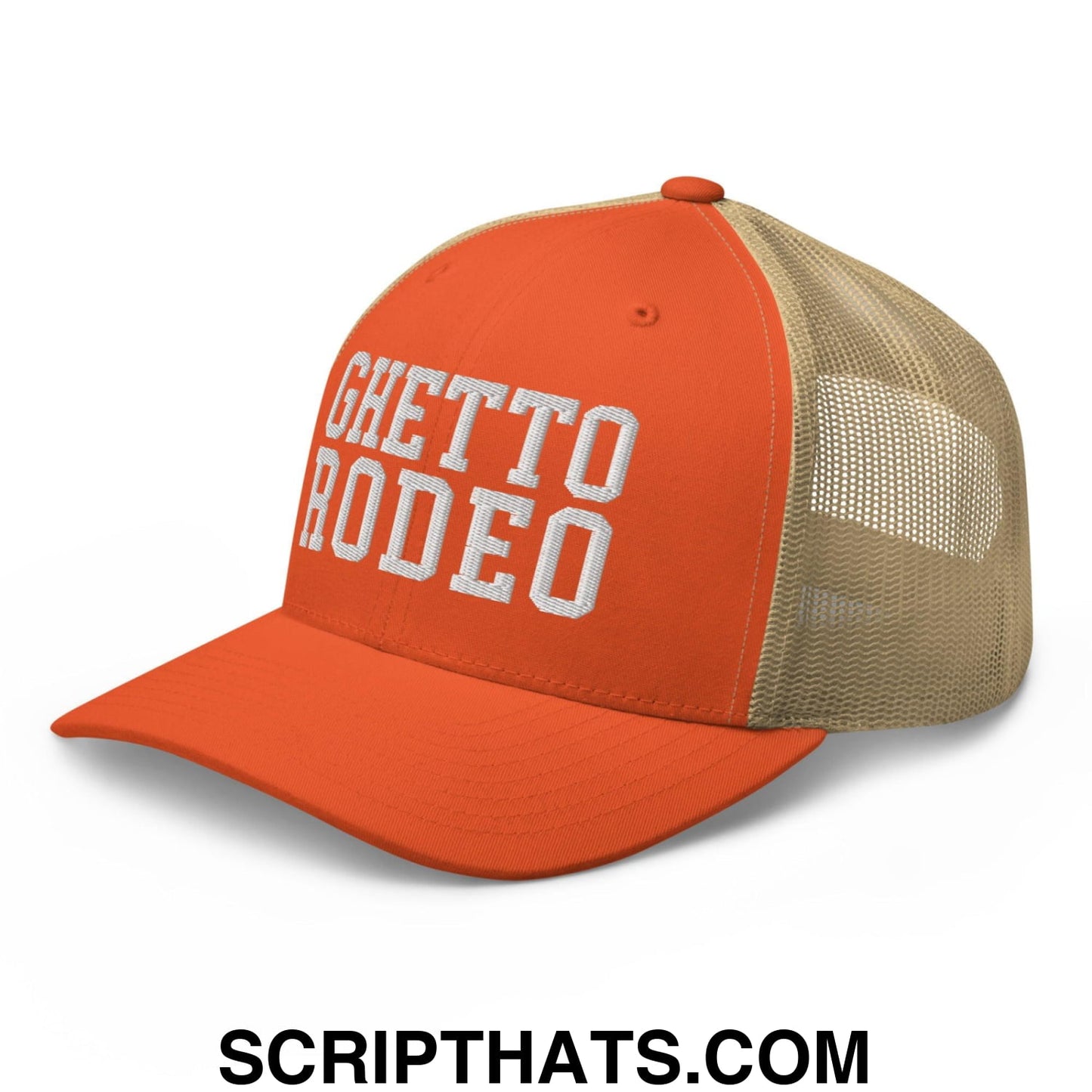 Ghetto Rodeo Varsity Letterman Block Retro Trucker Hat Rustic Orange Khaki