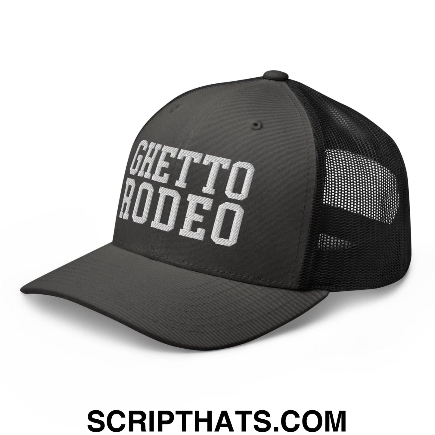 Ghetto Rodeo Varsity Letterman Block Retro Trucker Hat Charcoal Black
