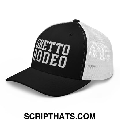 Ghetto Rodeo Varsity Letterman Block Retro Trucker Hat Black White
