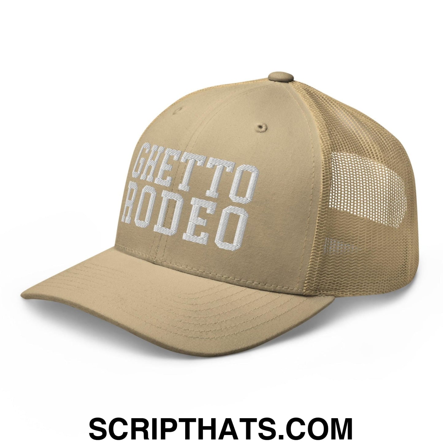 Ghetto Rodeo Varsity Letterman Block Retro Trucker Hat Khaki