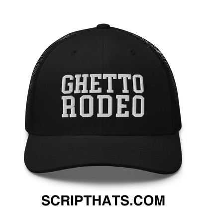 Ghetto Rodeo Varsity Letterman Block Retro Trucker Hat Black