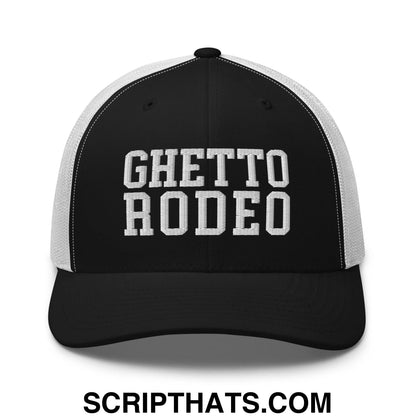 Ghetto Rodeo Varsity Letterman Block Retro Trucker Hat Black White