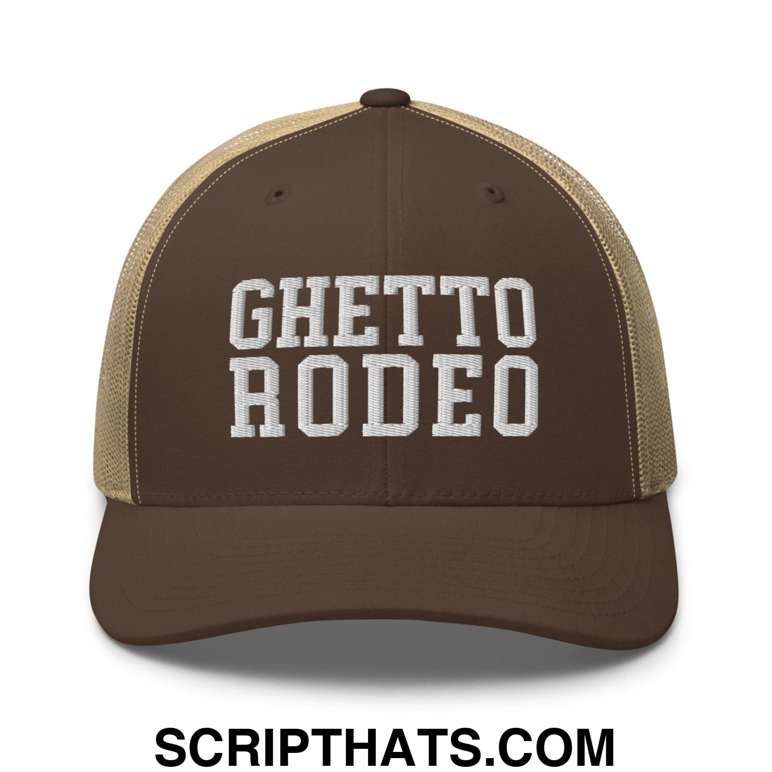 Ghetto Rodeo Varsity Letterman Block Retro Trucker Hat Brown Khaki