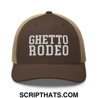 Ghetto Rodeo Varsity Letterman Block Retro Trucker Hat Brown Khaki