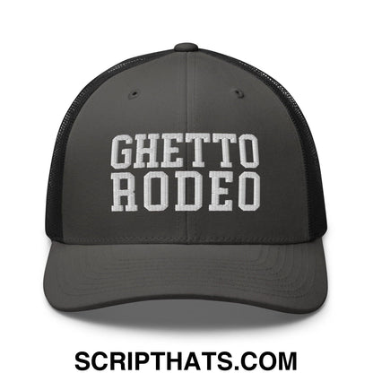 Ghetto Rodeo Varsity Letterman Block Retro Trucker Hat Charcoal Black