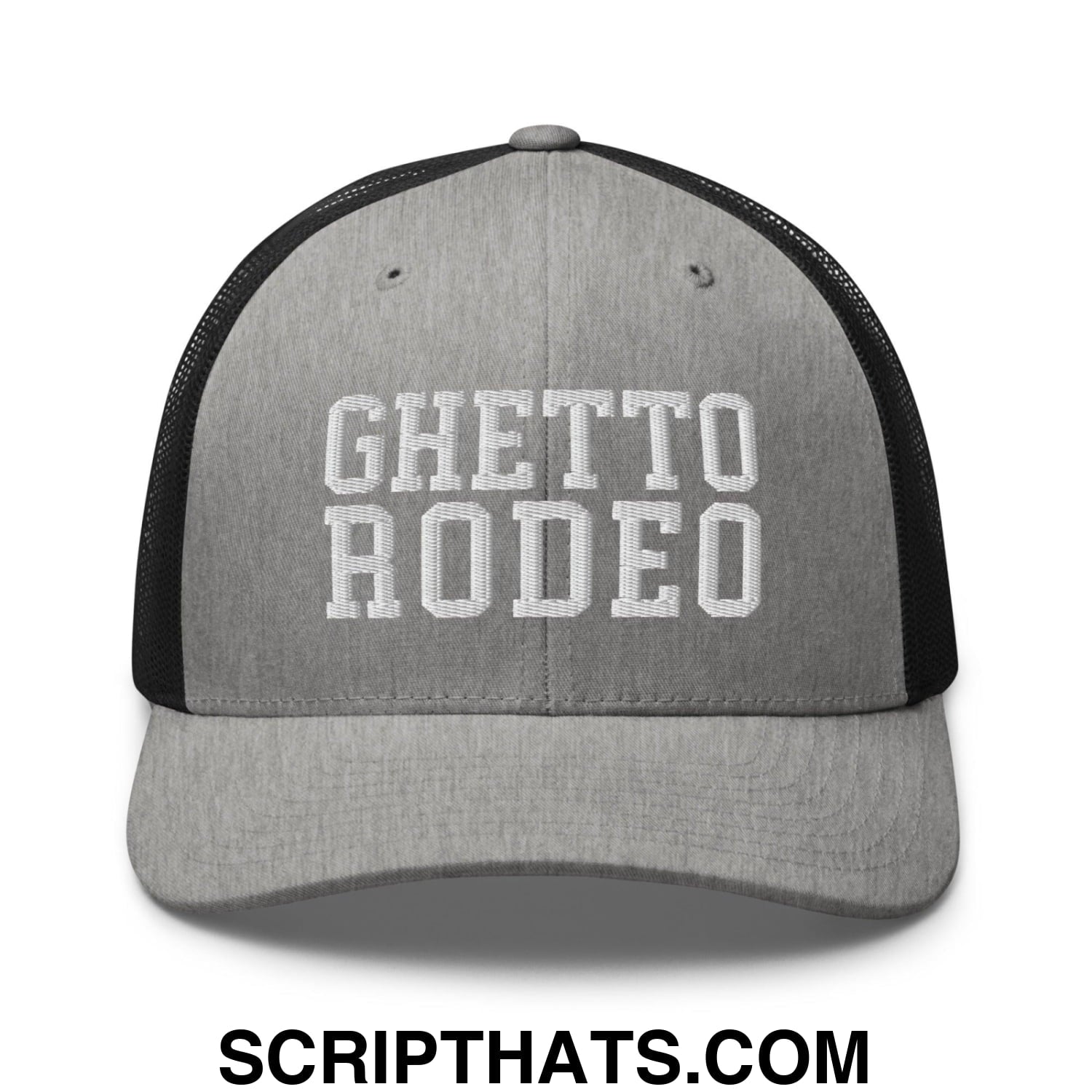 Ghetto Rodeo Varsity Letterman Block Retro Trucker Hat Heather Black