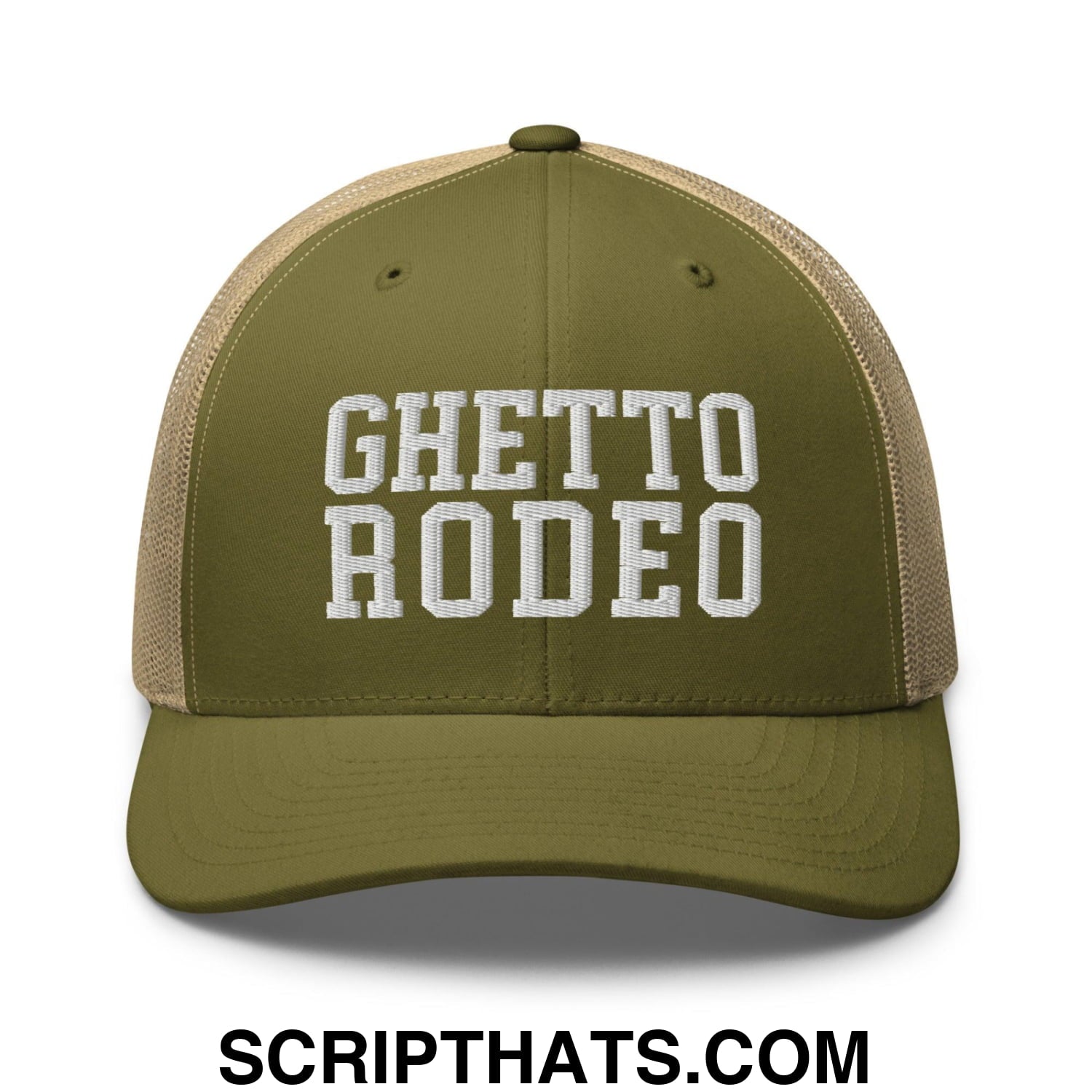 Ghetto Rodeo Varsity Letterman Block Retro Trucker Hat Moss Khaki