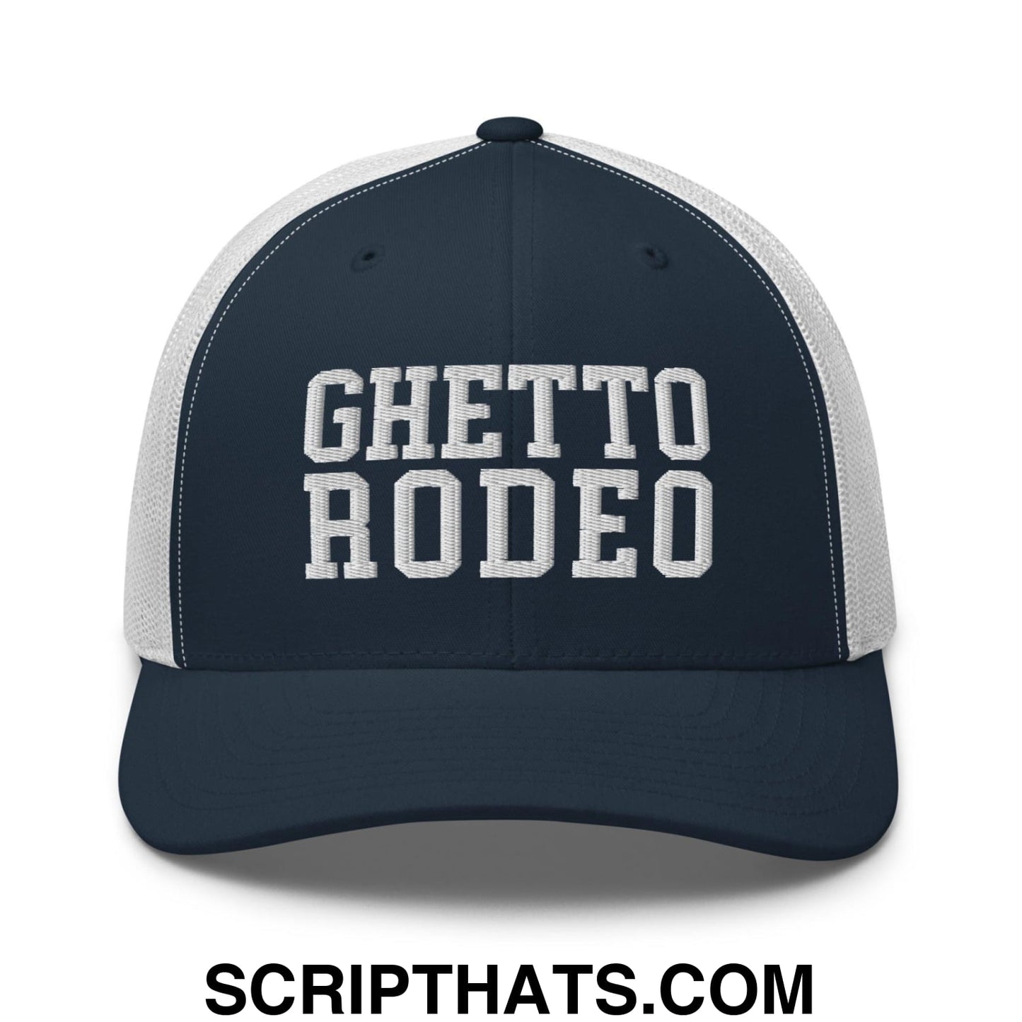 Ghetto Rodeo Varsity Letterman Block Retro Trucker Hat Navy White