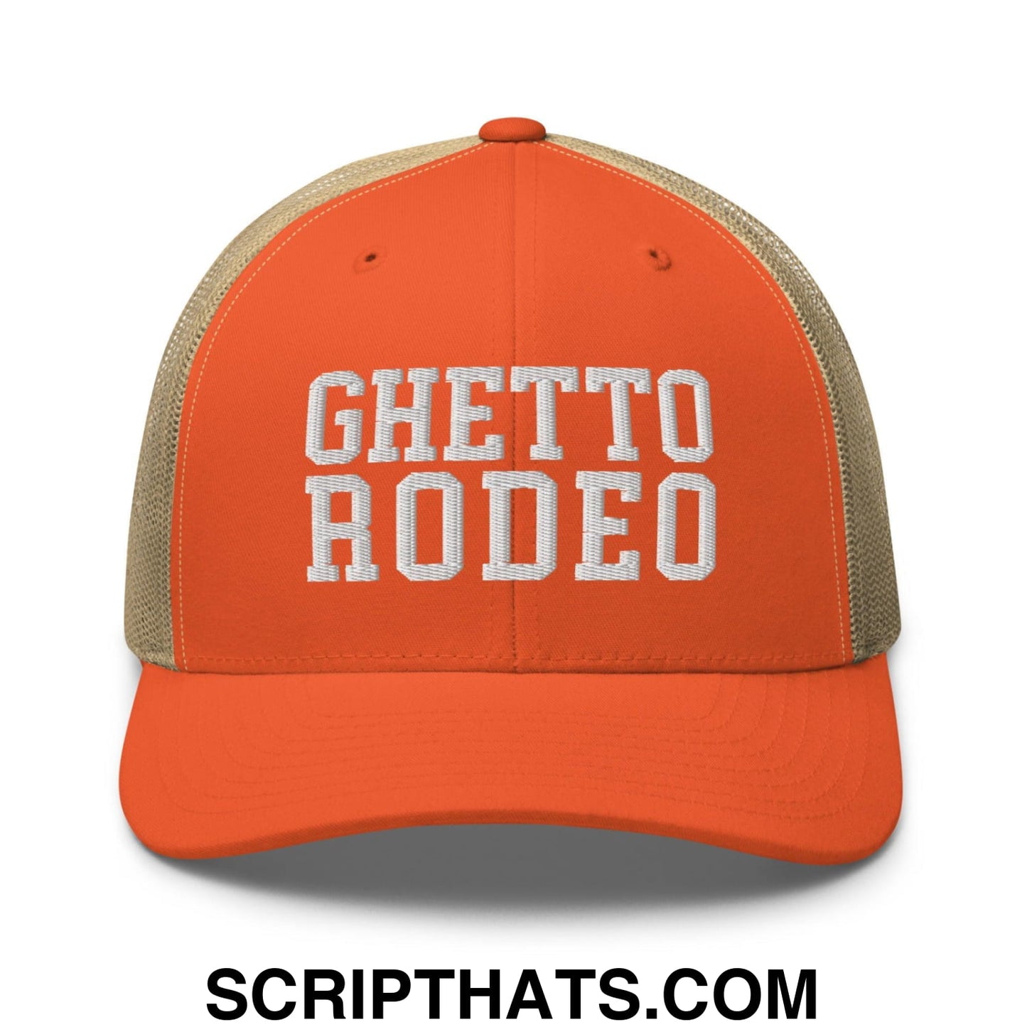 Ghetto Rodeo Varsity Letterman Block Retro Trucker Hat Rustic Orange Khaki