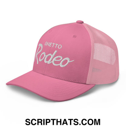 Ghetto Rodeo Vintage Sports Script Retro Trucker Hat Pink