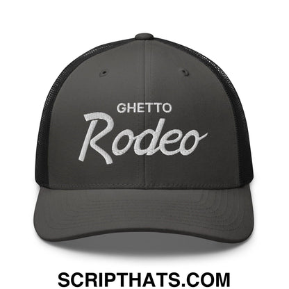 Ghetto Rodeo Vintage Sports Script Retro Trucker Hat Charcoal Black