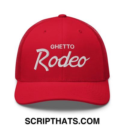 Ghetto Rodeo Vintage Sports Script Retro Trucker Hat Red