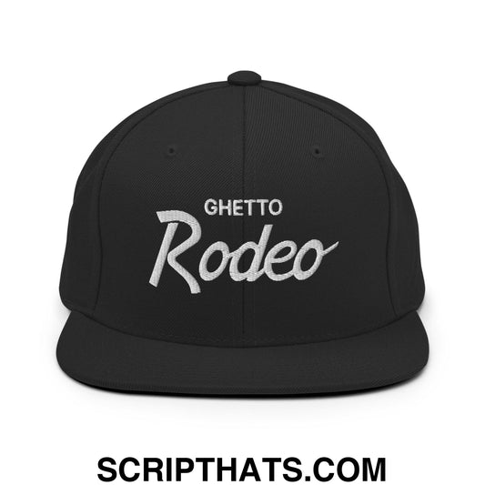 Ghetto Rodeo Vintage Sports Script Snapback Hat Black