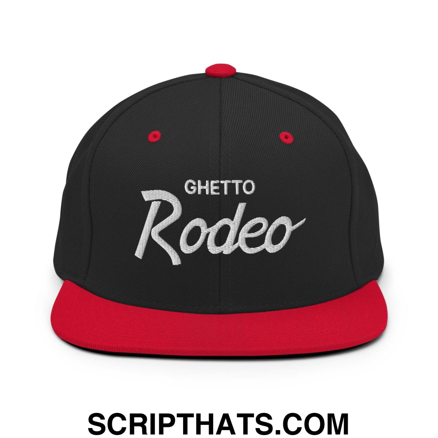 Ghetto Rodeo Vintage Sports Script Snapback Hat Black Red