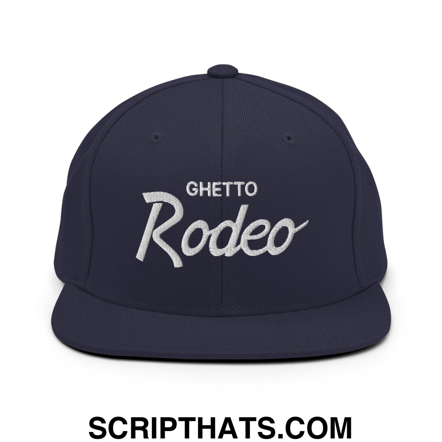 Ghetto Rodeo Vintage Sports Script Snapback Hat Navy
