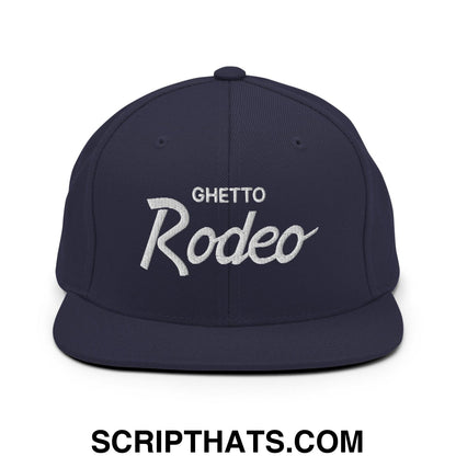Ghetto Rodeo Vintage Sports Script Snapback Hat Navy