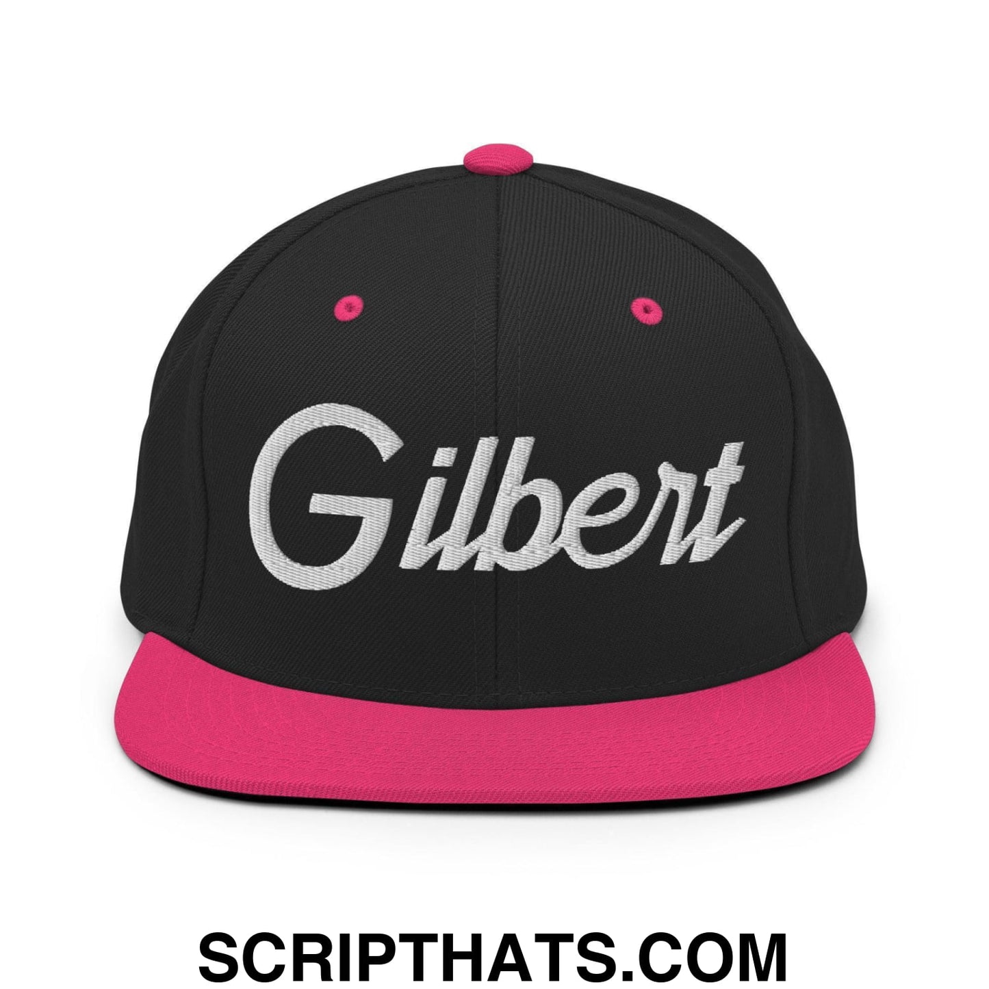 Gilbert Script Snapback Hat Black Neon Pink