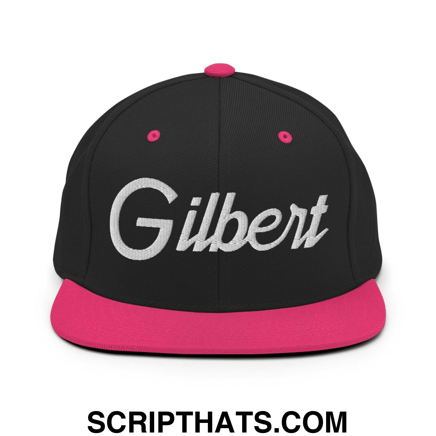 Gilbert Script Snapback Hat Black Neon Pink