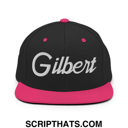 Gilbert Script Snapback Hat Black Neon Pink