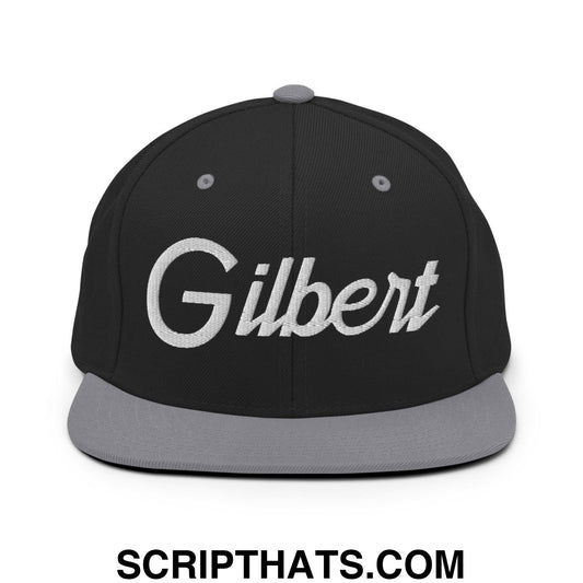 Gilbert Script Snapback Hat Black Silver