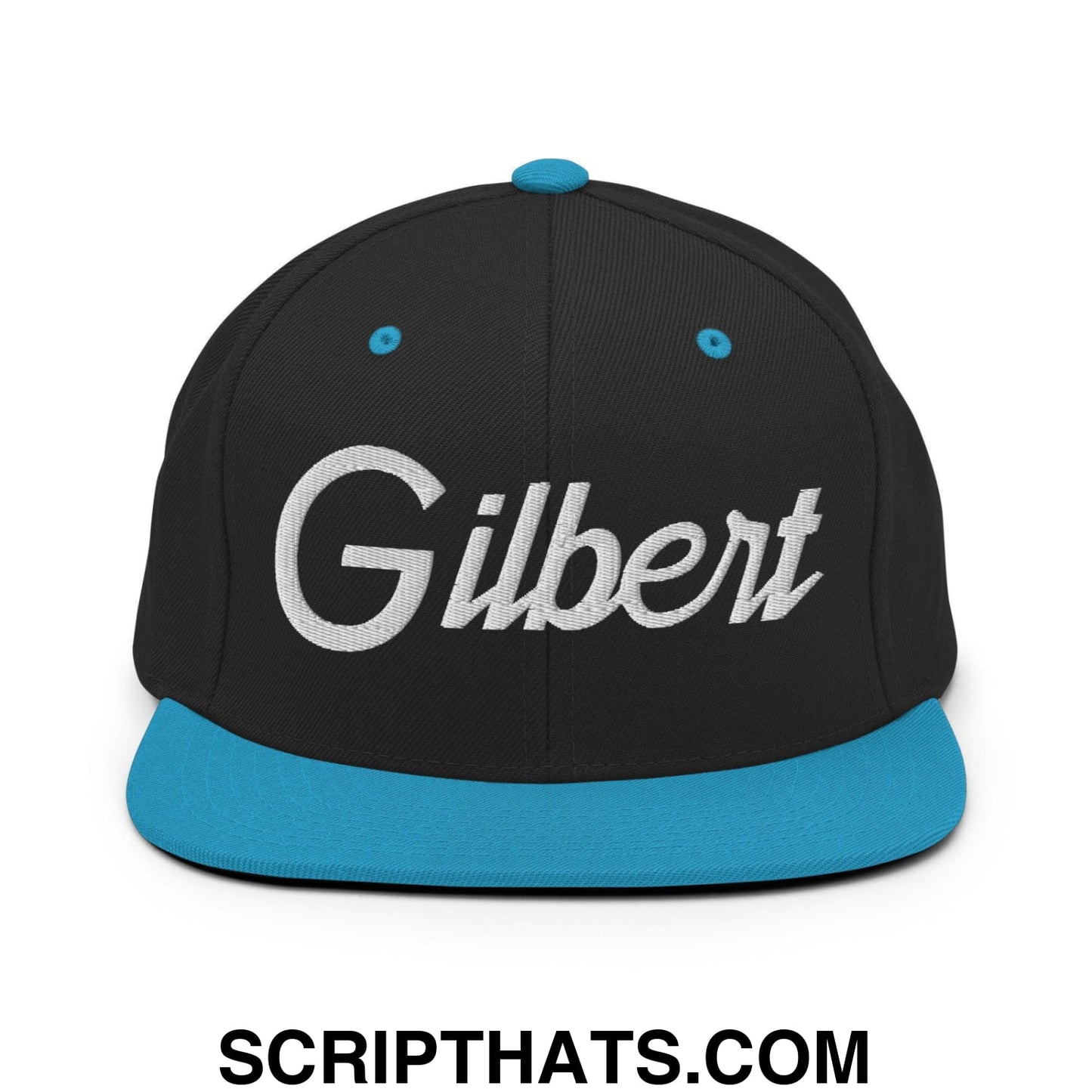 Gilbert Script Snapback Hat Black Teal