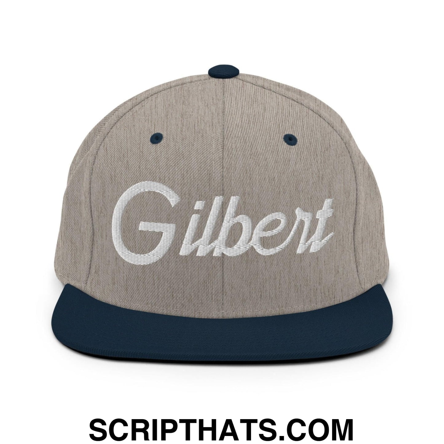 Gilbert Script Snapback Hat Heather Grey Navy