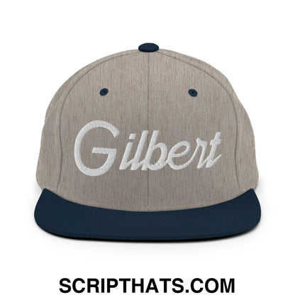 Gilbert Script Snapback Hat Heather Grey Navy