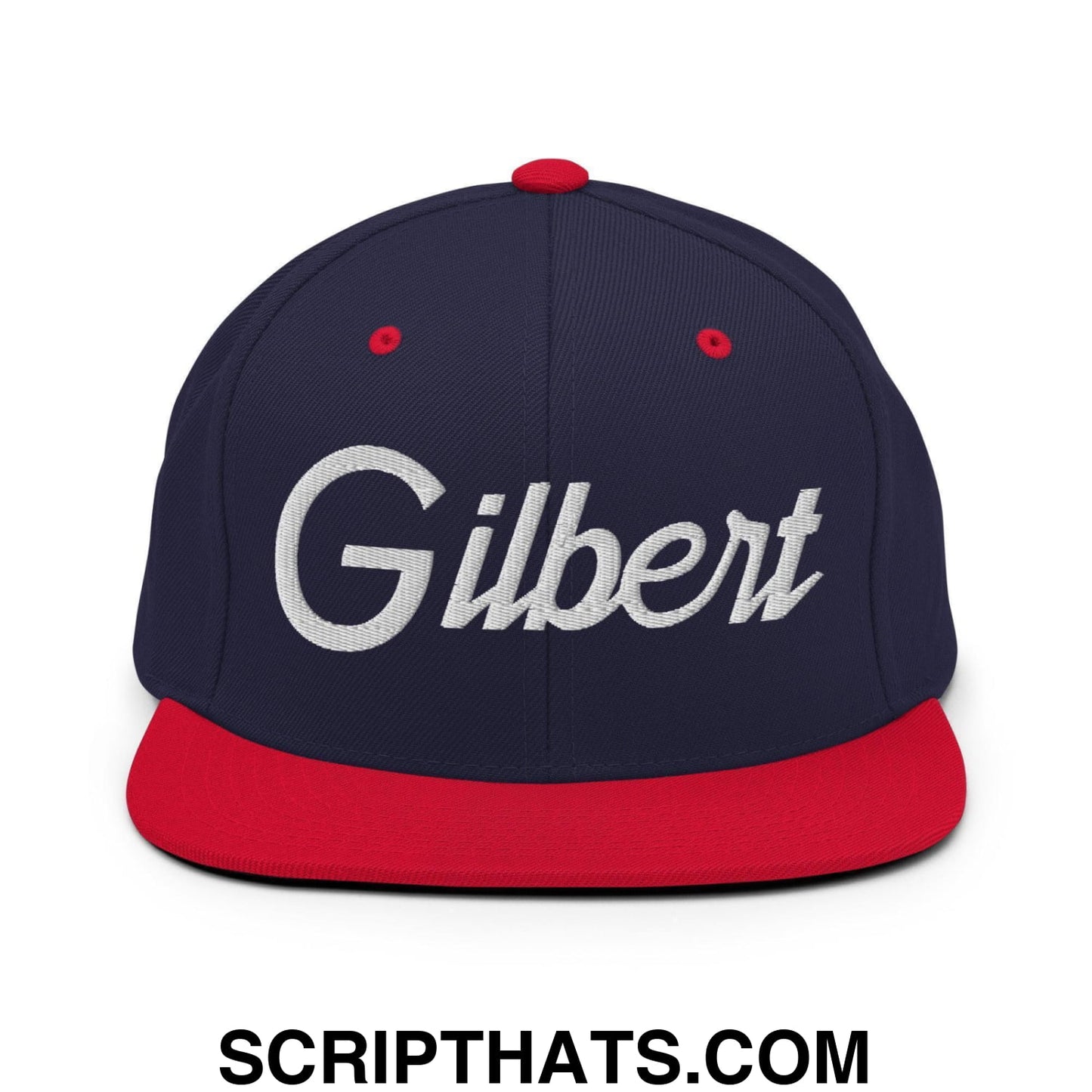 Gilbert Script Snapback Hat Navy Red