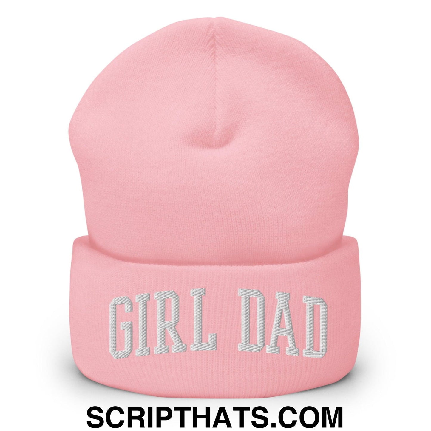Girl Dad Varsity Letterman Block Embroidered Knit Cuffed Beanie Baby Pink