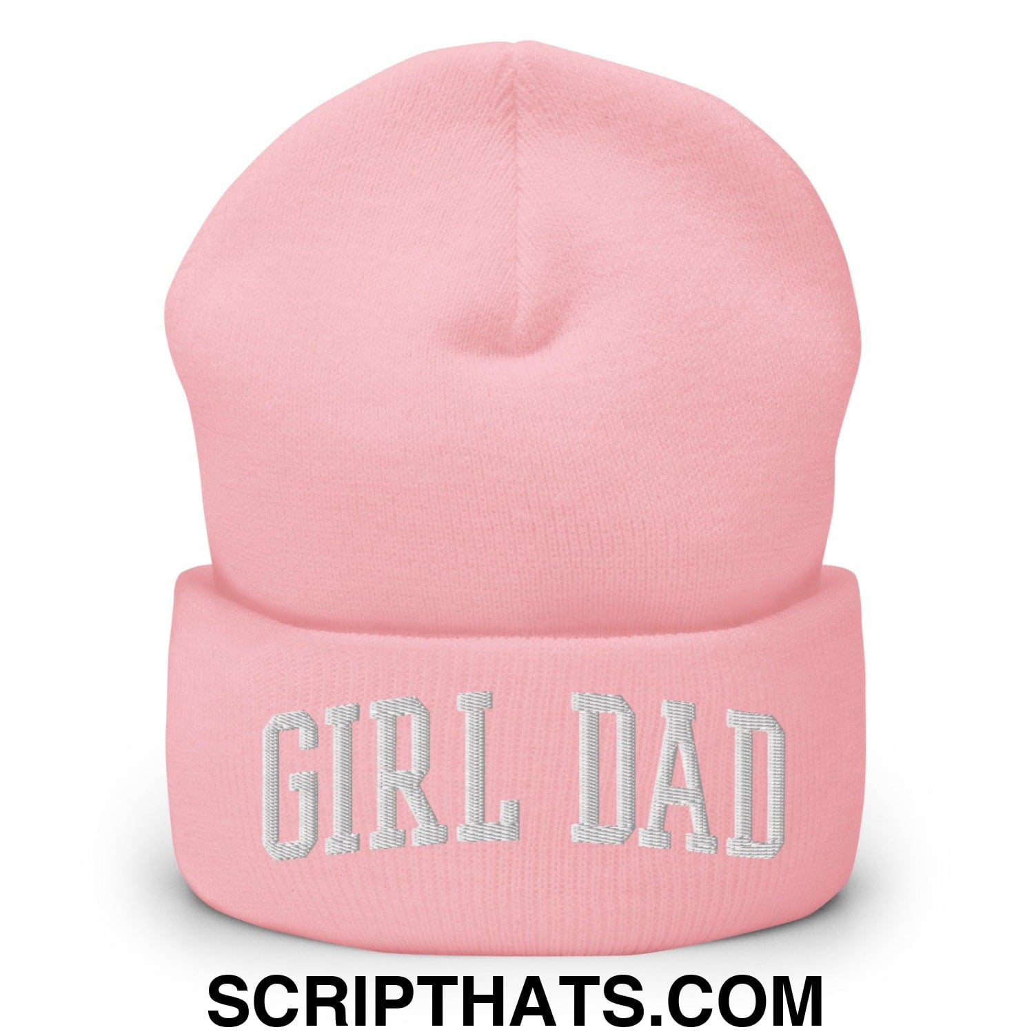 Girl Dad Varsity Letterman Block Embroidered Knit Cuffed Beanie Baby Pink
