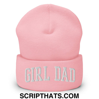 Girl Dad Varsity Letterman Block Embroidered Knit Cuffed Beanie Baby Pink