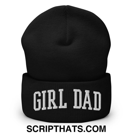 Girl Dad Varsity Letterman Block Embroidered Knit Cuffed Beanie Black