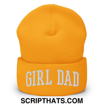 Girl Dad Varsity Letterman Block Embroidered Knit Cuffed Beanie Gold
