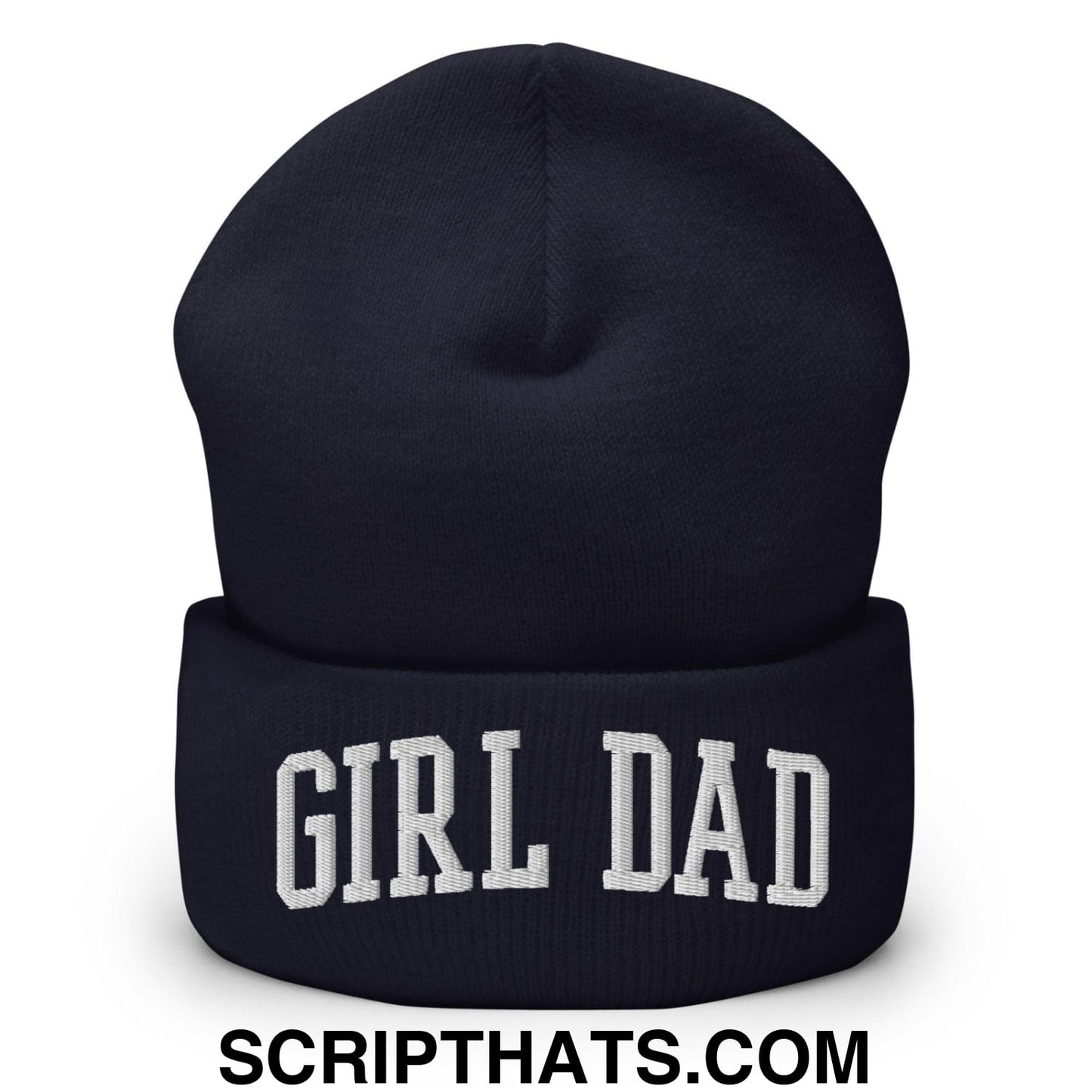 Girl Dad Varsity Letterman Block Embroidered Knit Cuffed Beanie Navy