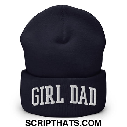 Girl Dad Varsity Letterman Block Embroidered Knit Cuffed Beanie Navy