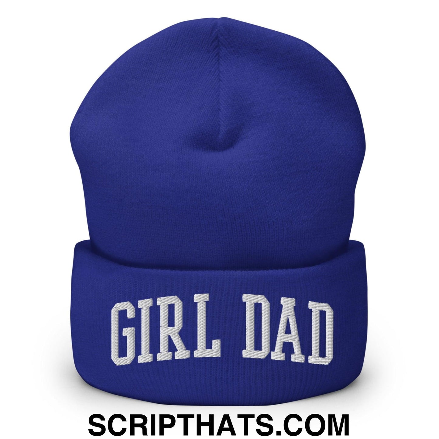 Girl Dad Varsity Letterman Block Embroidered Knit Cuffed Beanie Royal
