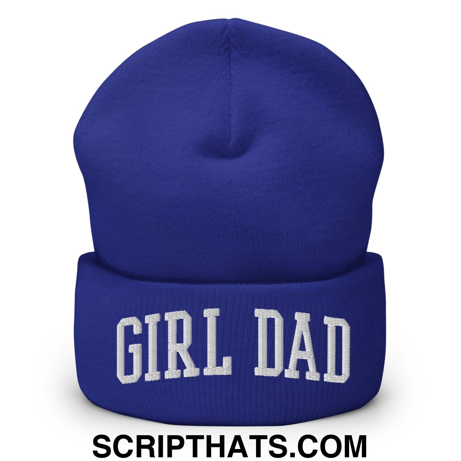 Girl Dad Varsity Letterman Block Embroidered Knit Cuffed Beanie Royal
