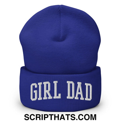 Girl Dad Varsity Letterman Block Embroidered Knit Cuffed Beanie Royal